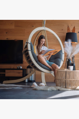 Fenyőfa hintaszék állvánnyal, grafit színű, pamut párnával